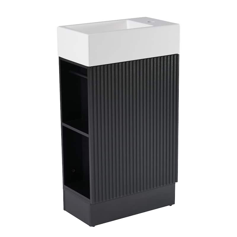 Roomfitters 18.6" Bathroom Vanity with Sink Cabinet with Two-Tier Shelf Left or Right Setup Slim Fit Design