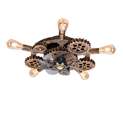 19.6" Farmhouse ceiling fan light and remote, Industrial Caged Ceiling Fan Light, Retro Ceiling Fan Lights with 7 Blades