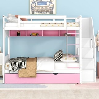 Nestfair Full Over Full Bunk Bed with Stairs and Storage Cabinet - Bed ...