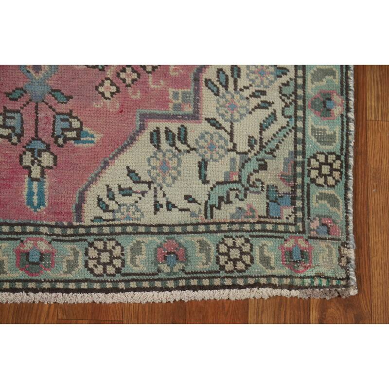 Hand Knotted Oriental 100% Wool Carpet Traditional Floral Pink Tabriz Area Rug - 4' 9'' X 3' 0''