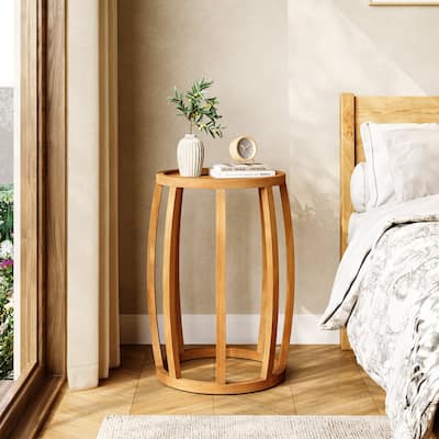 Solid Wood Round Side Table, Natural End Side Table for Living Room