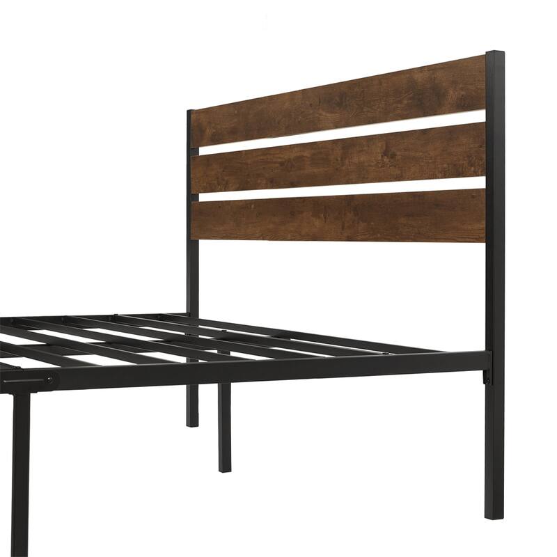 Wood Platform Bed Frame with Headboard and Metal Frame
