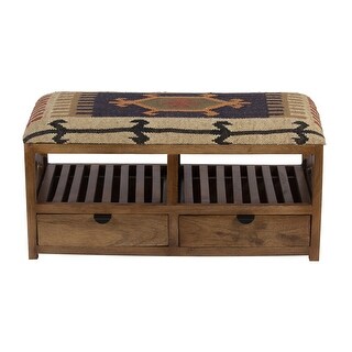 HERAT ORIENTAL Handmade Kilim Upholstered Storage Bench - 33" L x 14" W x 16" H