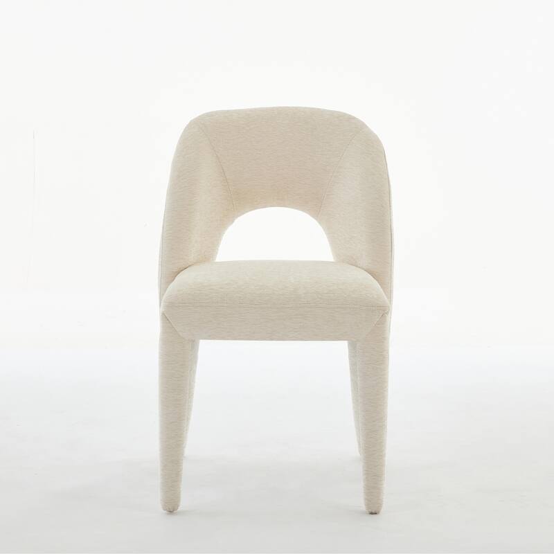 Chenille Dining Chair Set of 2, Armchair with Hollowed-Out Curved Backrest and Iron Chair Legs for Dining Room