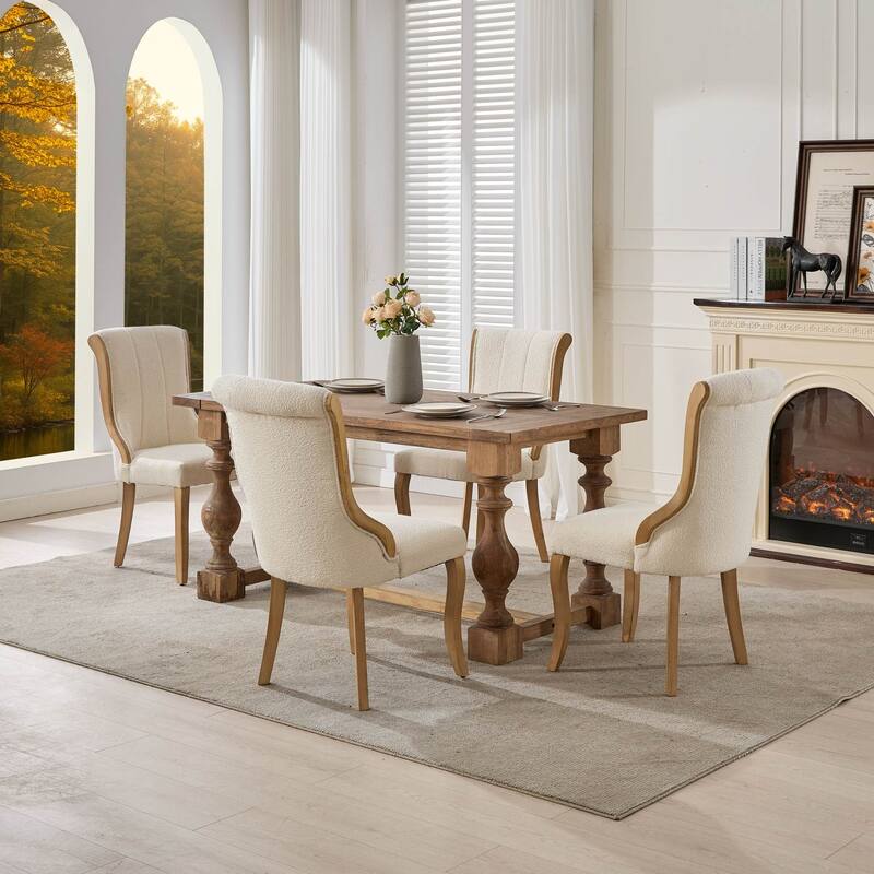 GDF Studio- Snow Velvet Mid-Century Dining Chair with Curved Wood Legs, Set of 2