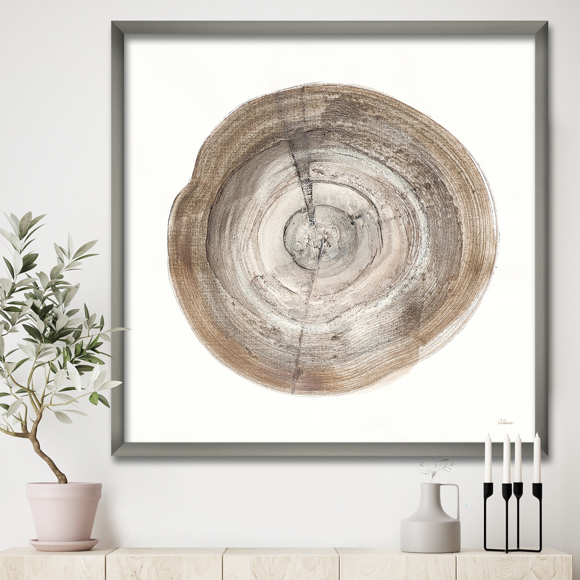 designart "circle natural elements i" farmhouse framed art print