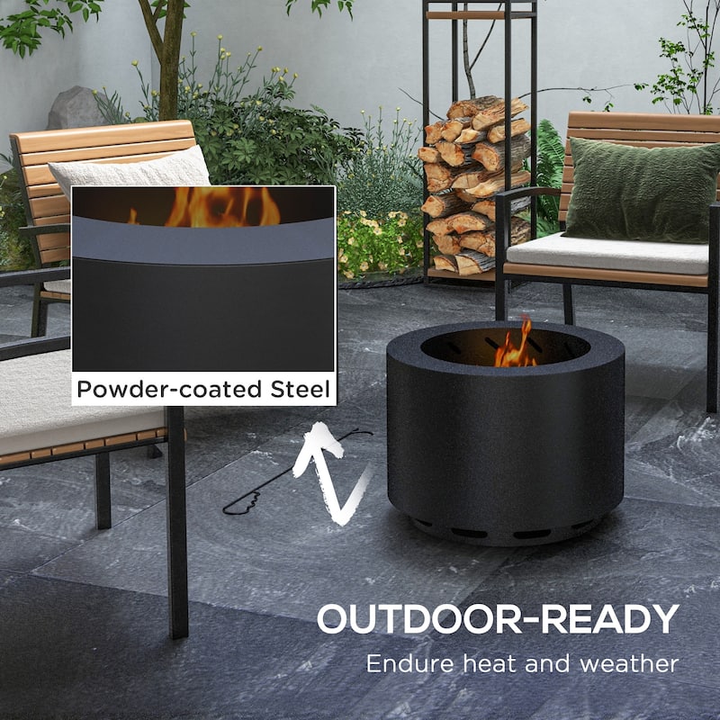 Outsunny Smokeless Fire Pit, 19" Portable Wood Burning Firepit with Poker, Low Smoke Camping Bonfire Stove