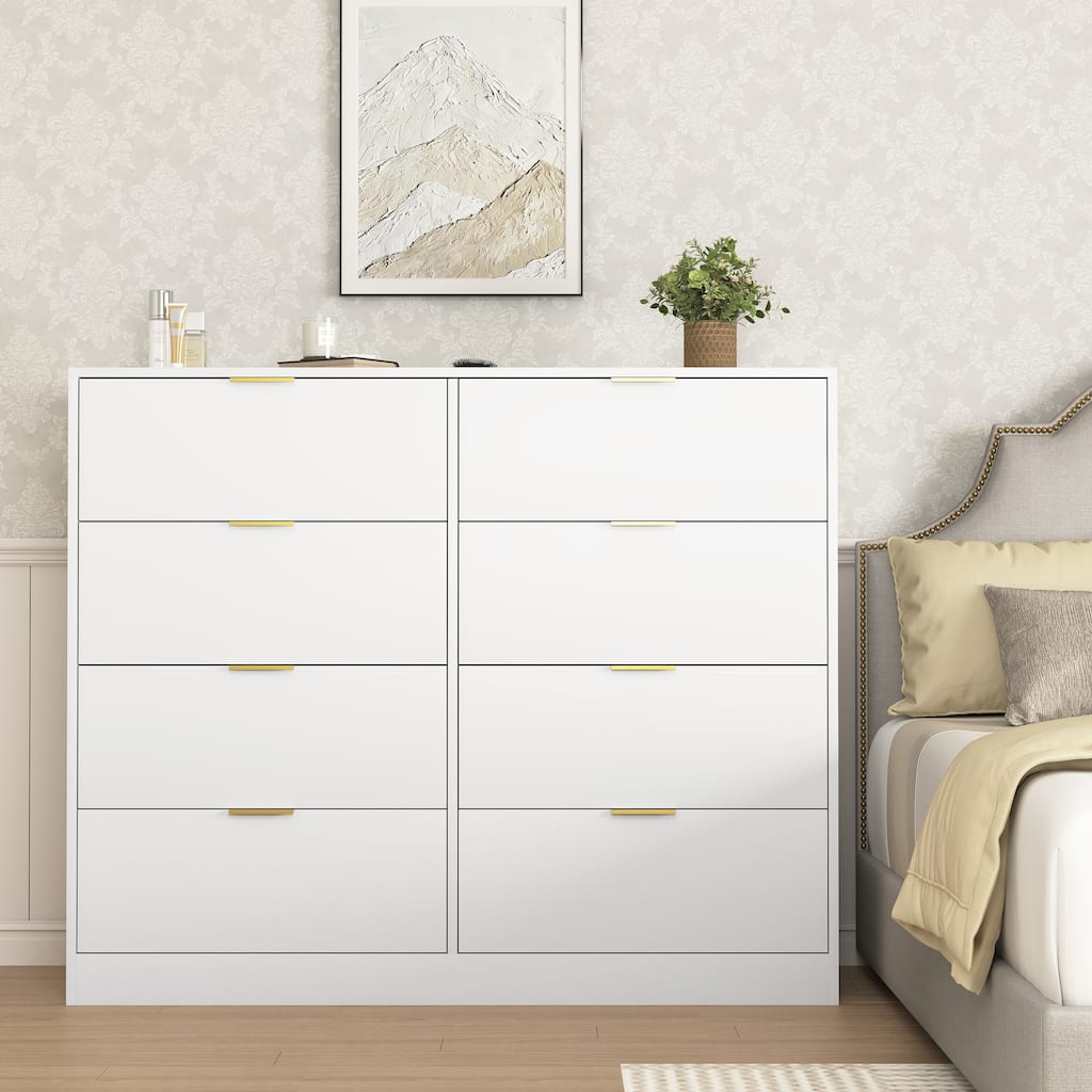 Double Dresser Dressing Table for Bedroom, 8 Drawers Cabinet Tall Chest of Drawer Closet Storage Organizer