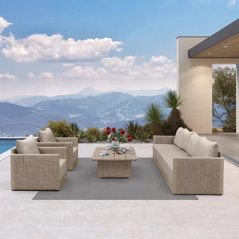 PURPLE LEAF Sanori Patio Conversation Set with Grey Ottoman and Cushion Patio Sofas Sectional Set for Poolside Graden - 6+1-Piece