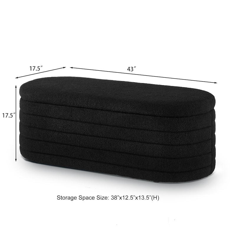 Teddy Fabric Upholstered Oval Storage Ottoman Bench, No assembly required