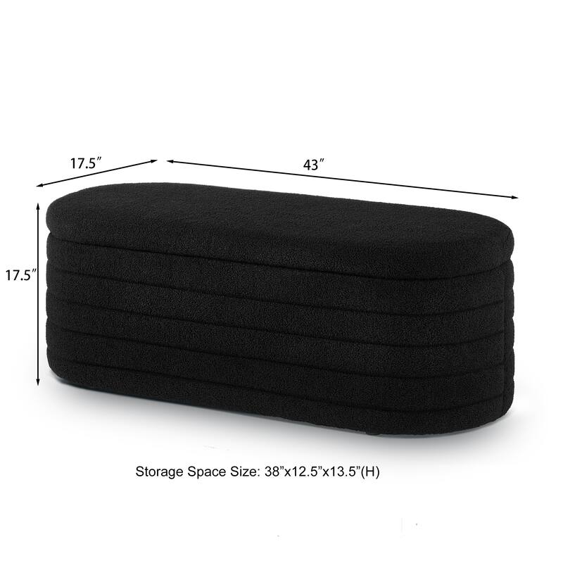 Upholstered Boucle Teddy Fabric Storage Bench with Safety Hinge- 43 "L x 17.5"W x 17.5 "H