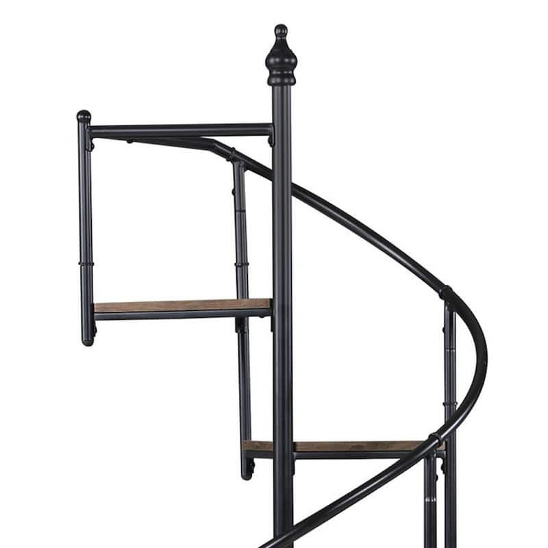 69 Inch Wood Bookcase, Spiral Metal Frame, Staircase Design, Brown