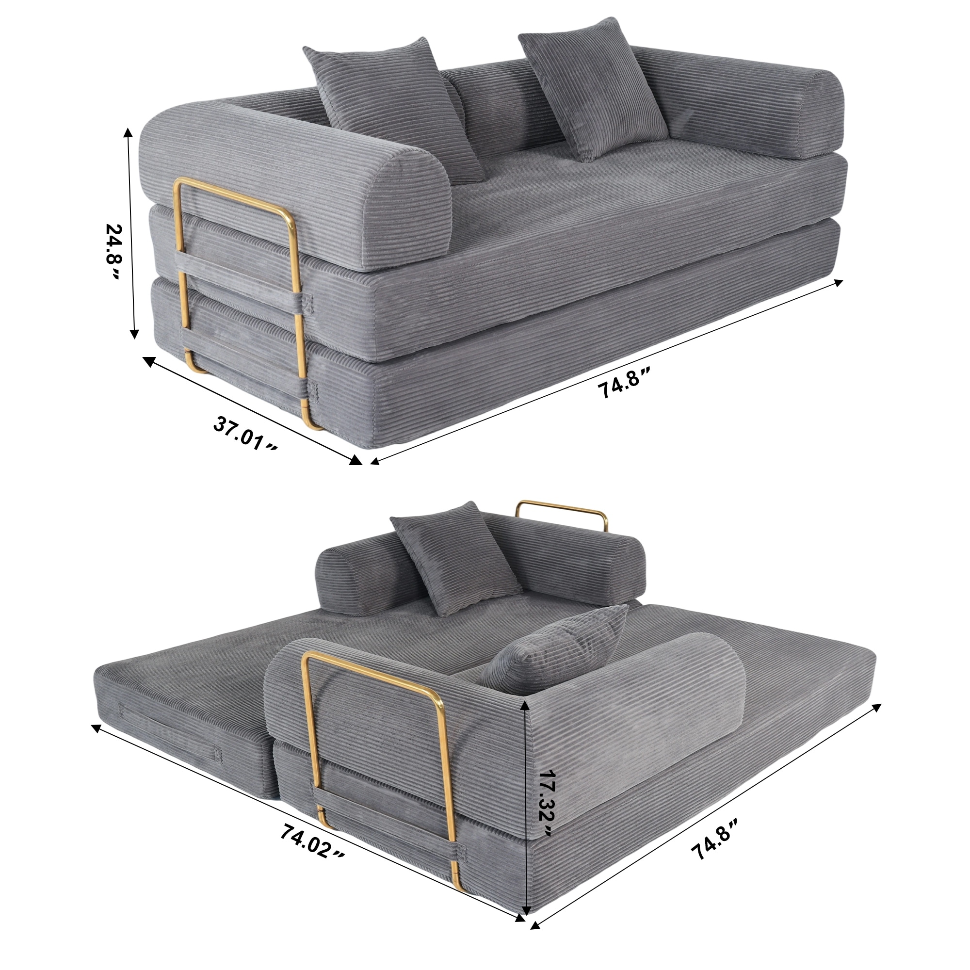 75 Inch 2-in-1 Memory Foam Foldable Convertible Compressed Sleeper