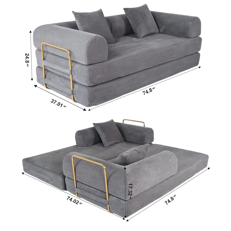 Corduroy Folding Compressed Sofa Couch with Freely Configurable Layout