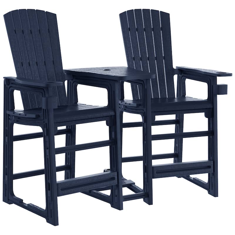 Polytrends Coastline Outdoor Poly Bar Chair Set with Connecting Tray & Cup Holder - Navy Blue