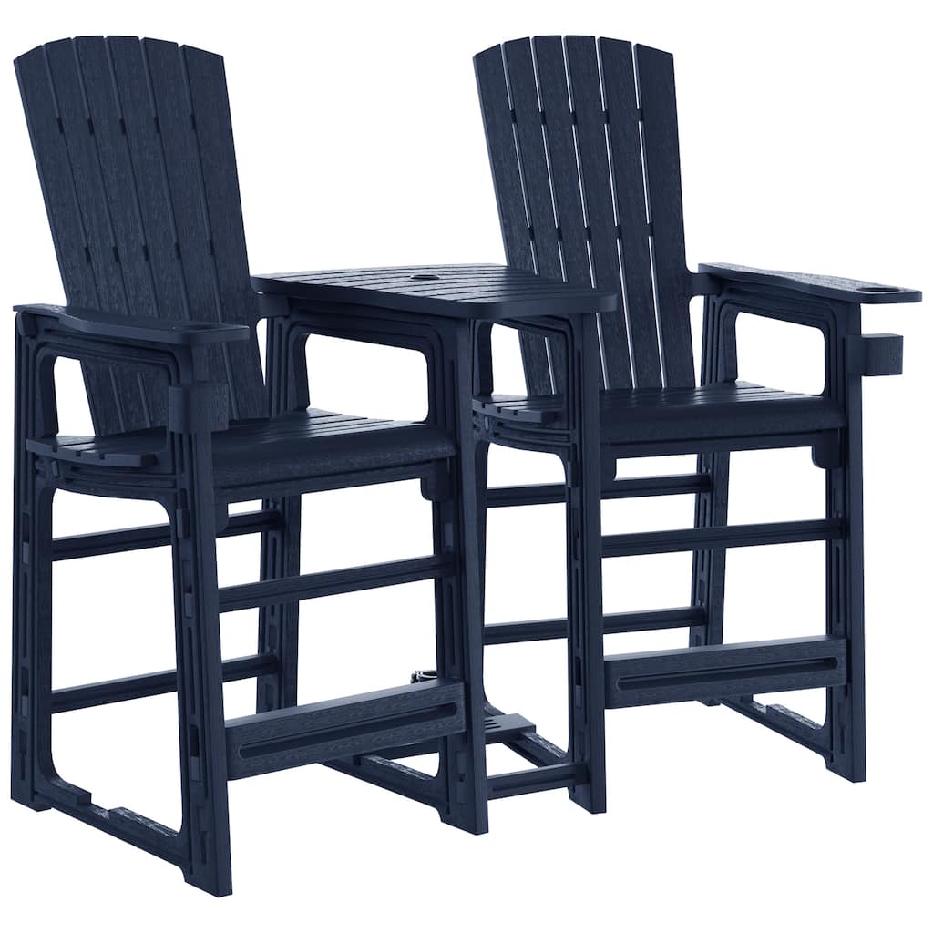 Polytrends Coastline Outdoor Poly Bar Chair Set with Connecting Tray & Cup Holder