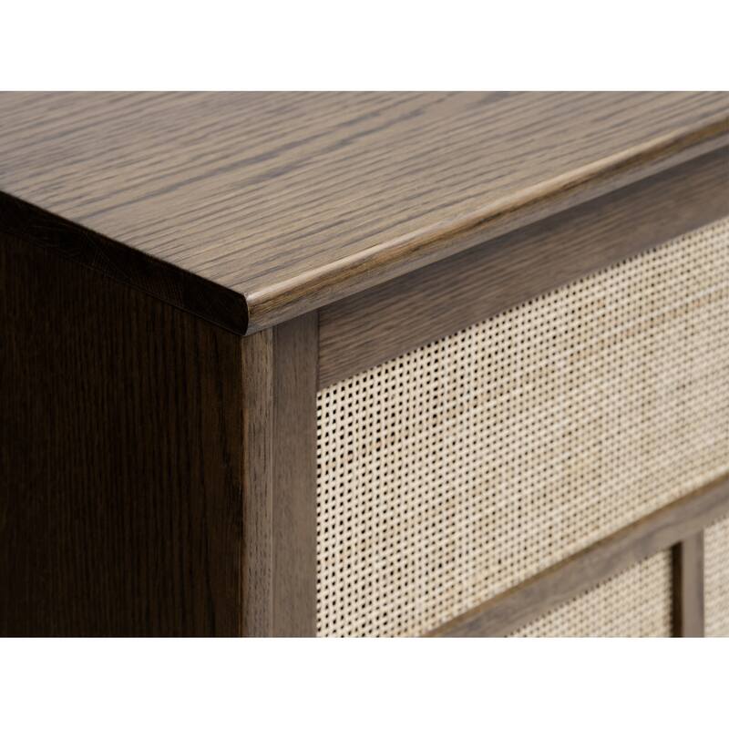 Rye Studio Bailyn Modern Oak and Rattan Sliding Door Sideboard, Smoked Oak