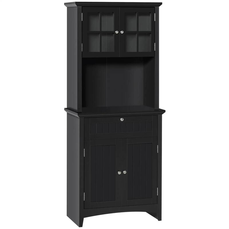 Modern Buffet Hutch, Kitchen Storage Cabinet with Glass Doors, Drawers
