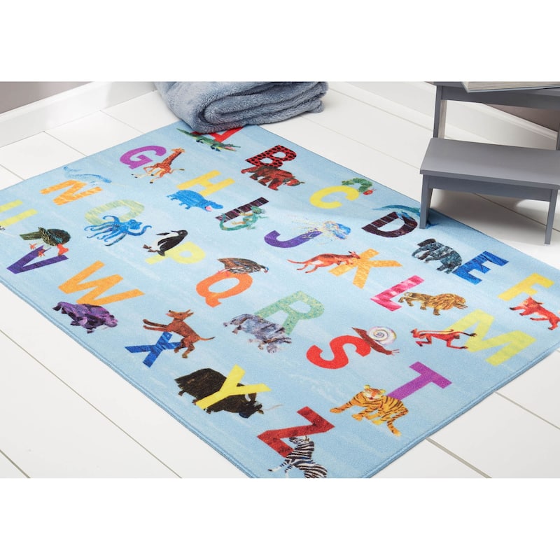 Eric Carle Elementary Pink Alphabet Machine Washable Kids Area Rug