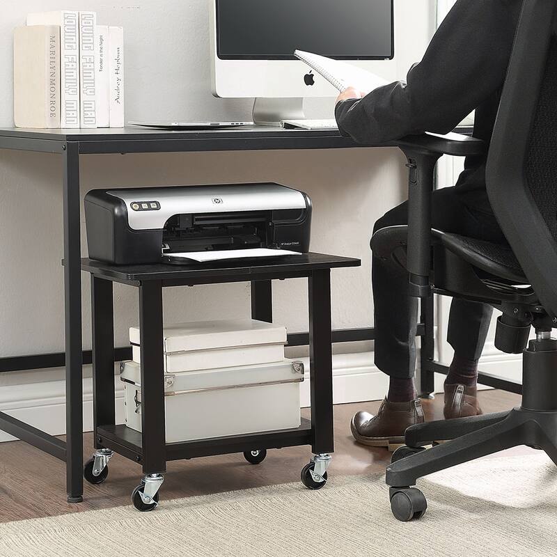 Industrial Mobile Printer Cart Holder with Lockable Wheels - Black