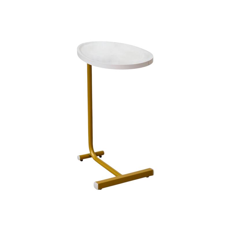 HomeRoots Set of Two White and Gold Faux Marble and Metal Oval End Tables - 11.80 in. x 23.62 in. x 17.72 in.