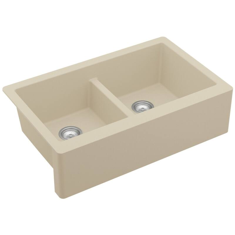 Karran USA QA-750 Farmhouse Apron Front Quartz/Granite 34" Double Bowl - Bisque