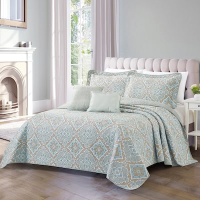 Home Soft Things 5 Piece Printed Microfiber Diego Quilts Set