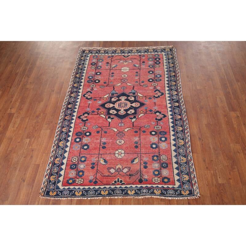 Hamedan Foyer Rug Hand-Knotted Wool Carpet - 4'1" x 6'1"