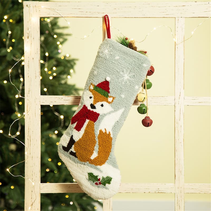 Glitzhome Christmas Reindeer Fox Cat Dog Dinosaur Warm Hooked Stocking