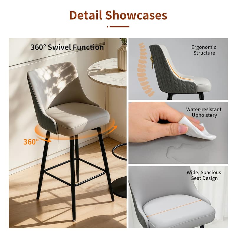 Bar Stools for Kitchen Counter Height Leather 360° Swivel Footrest