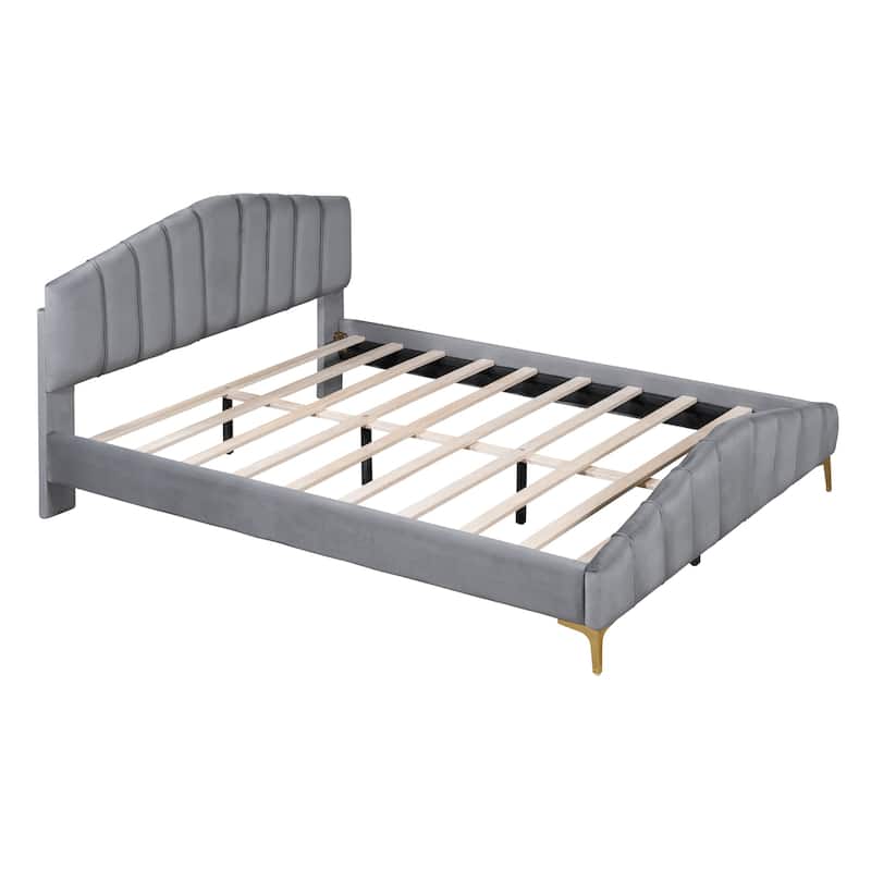 Queen Size Velvet Platform Bed with Thick Fabric