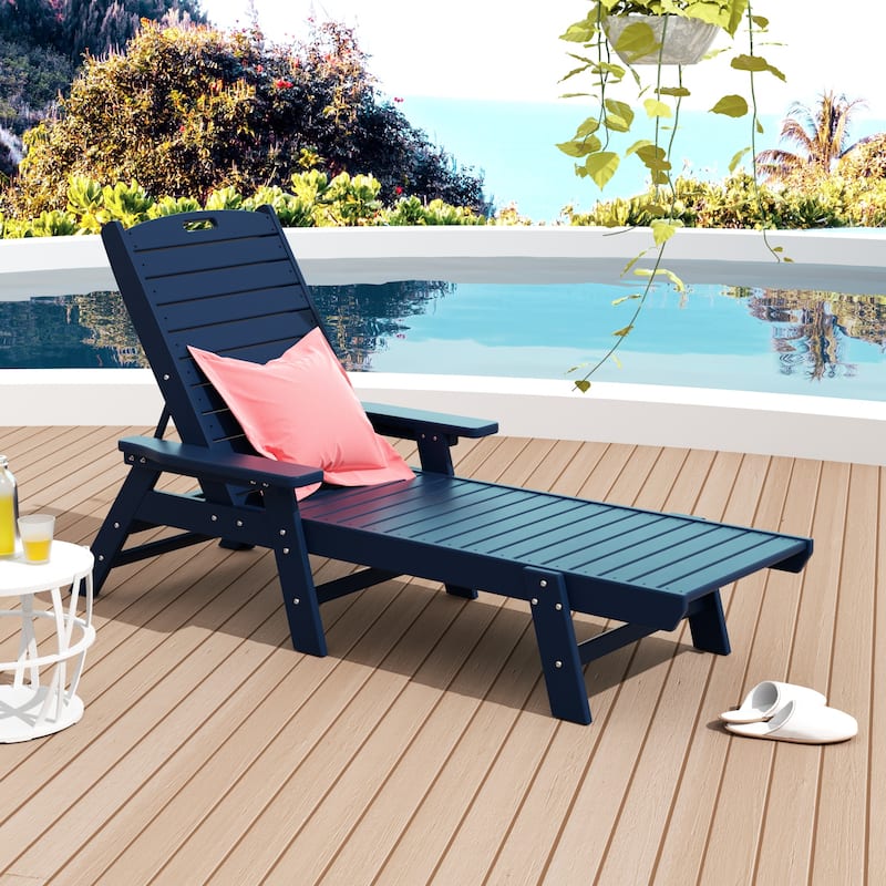 Laguna Hdpe All Weather Outdoor Patio Pool Reclining Chaise Lounge - Navy Blue