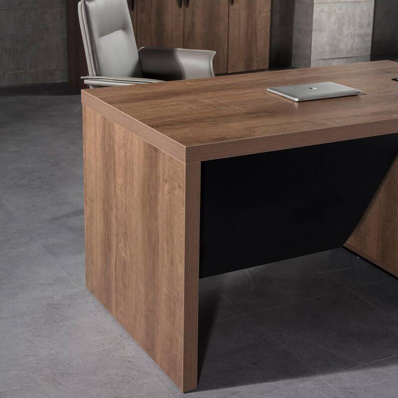 WESOME Modern Width Adjustable Executive Desk with Storage Cabinet