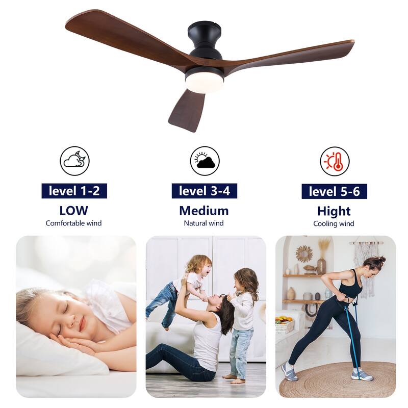 52" Ceiling Fans w/ Lights, 3 Color Dimmable LED, Remote Control Reversible DC Motor