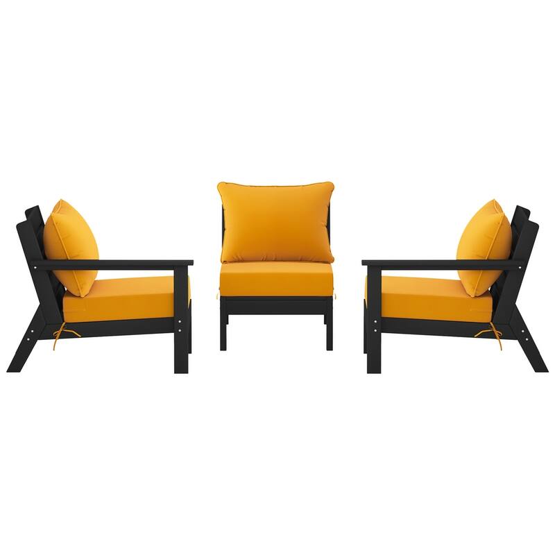 Birchwood All Weather HDPE Outdoor Patio Deep Seating Black Sofa With Cushions (3-Piece)