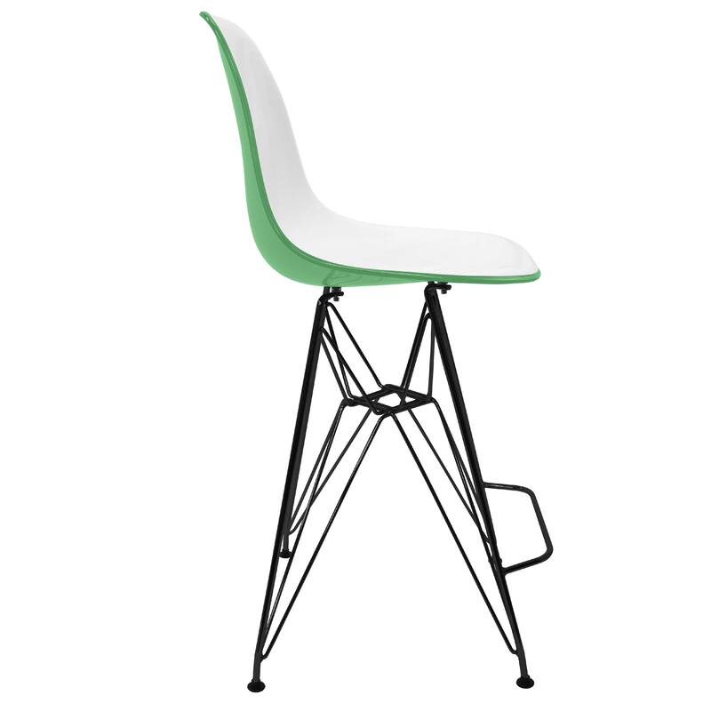 Cresco Acrylic Barstool in Brushed Black Steel Base with Ergonomic Seat, Footrest, & Floor Pads for Kitchen or Home Bar Set of 2