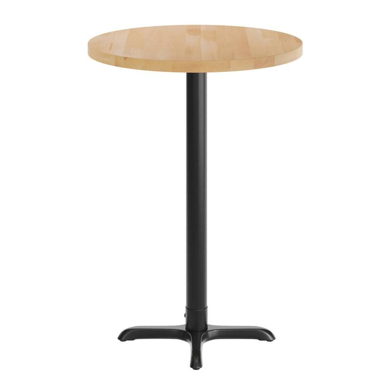 Round Solid Wood Commercial Tabletop with 22" x 22" Bar Height X-Base - 30"W x 30"D x 43.5"H