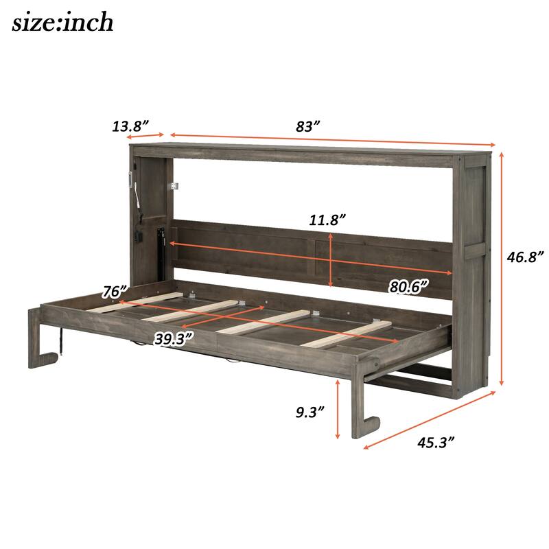 Twin Size Murphy Bed with LED Light, Foldable Platform Bed Can be Folded into Cabinet, Hidden Wall Bed Cube Cabinet Frame
