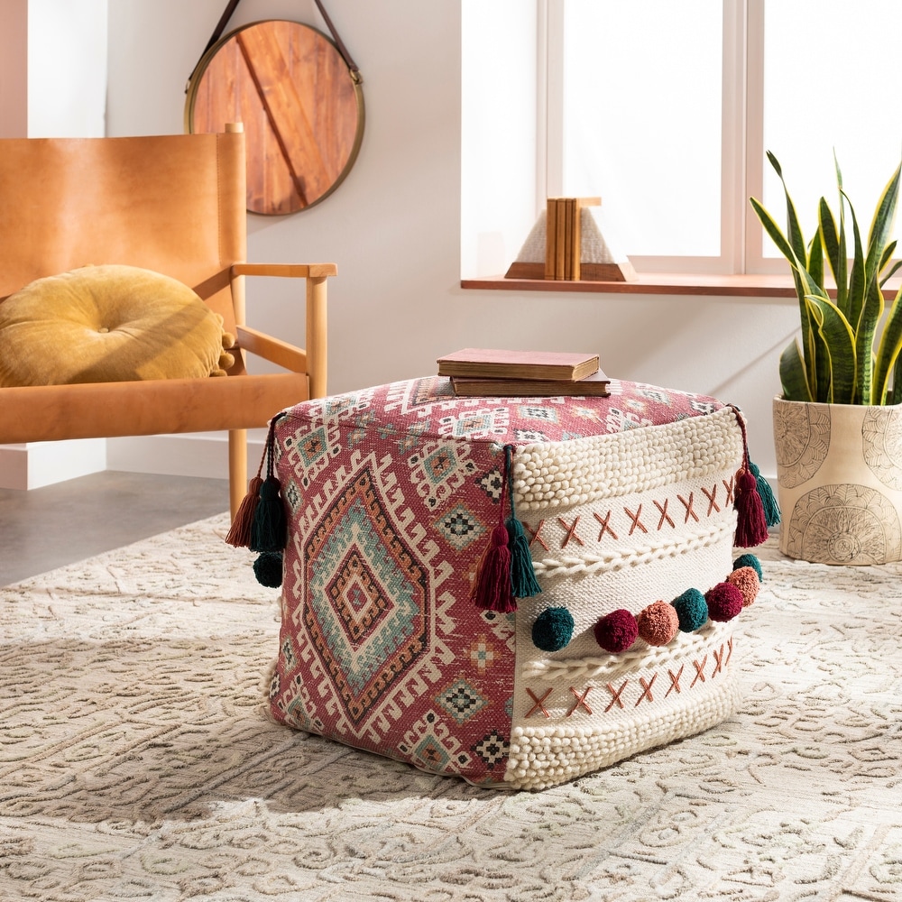 Green Bohemian Eclectic Square Ottomans and Poufs Bed Bath