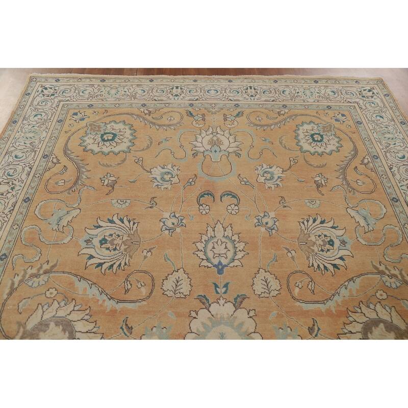 Hand Knotted Oriental 100% Wool Carpet Traditional All-Over Oranges & Rust Tabriz Area Rug - 11' 1'' X 7' 3''
