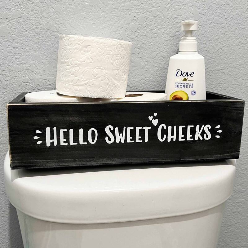 Hello Sweet Cheeks Wood Toilet Paper Holder, Farmhouse