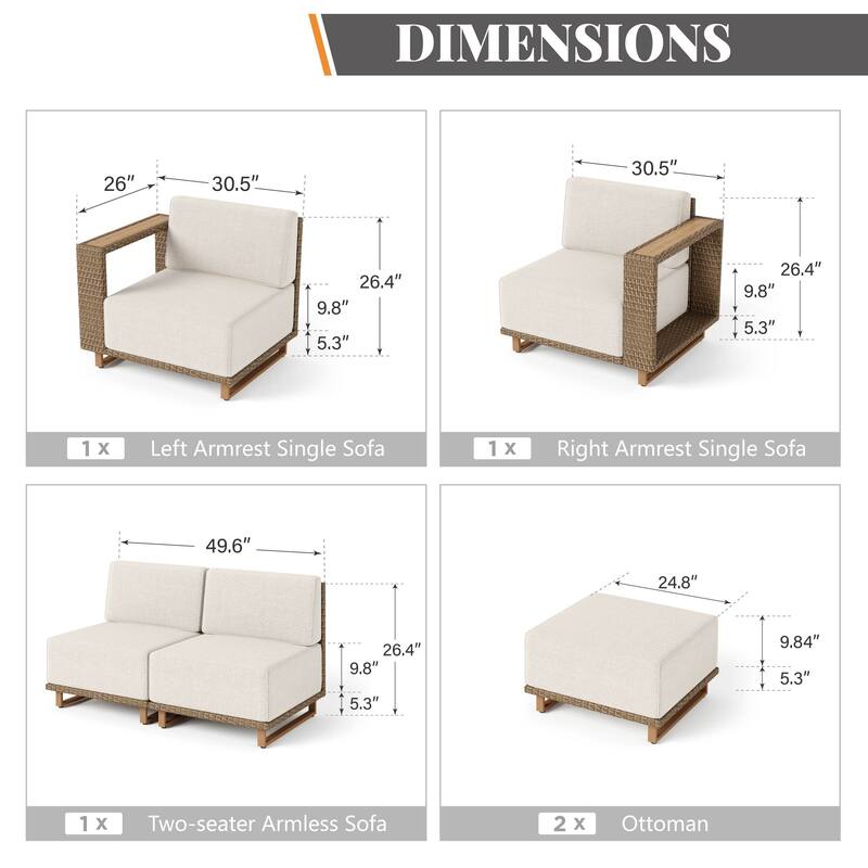 MAISON ARTS 6-Piece Modular Arc Rattan Sofa Set - Wide Armrests & Thick Cushions | Durable PE Wicker & Wood-Plastic.