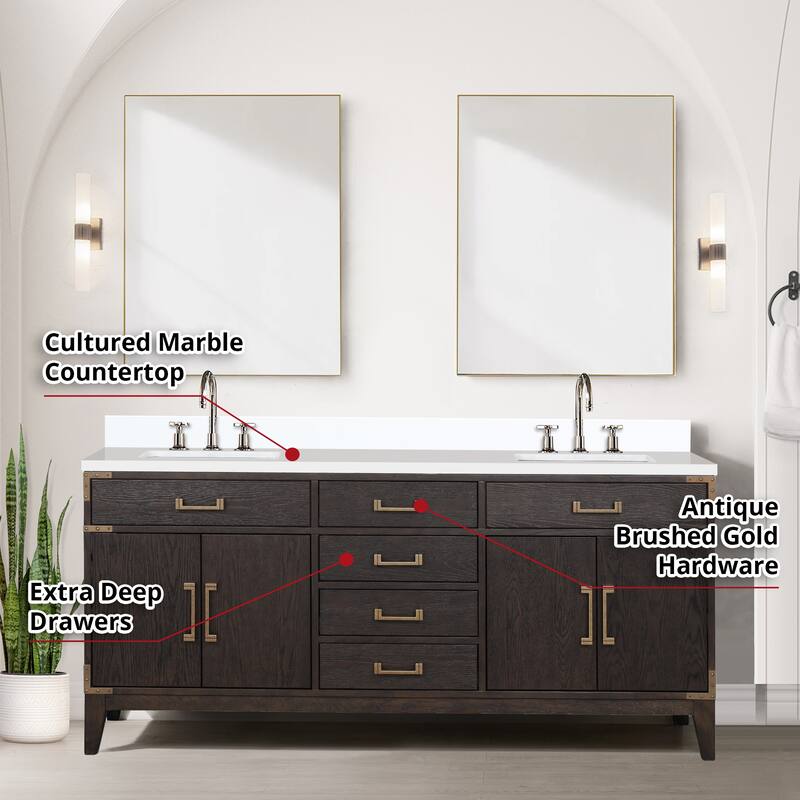 Laurel 60 in W x 22 in D Black Oak Double Bath Vanity, Cultured Marble Top, and 28 in Mirrors