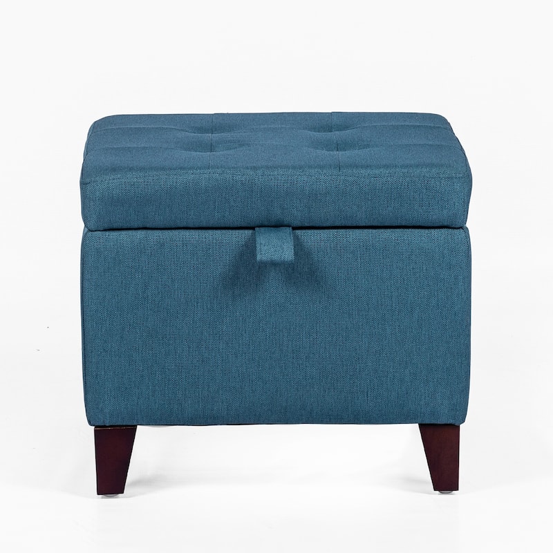 Adeco Square Fabric Storage Ottoman with Tufted Flip Top