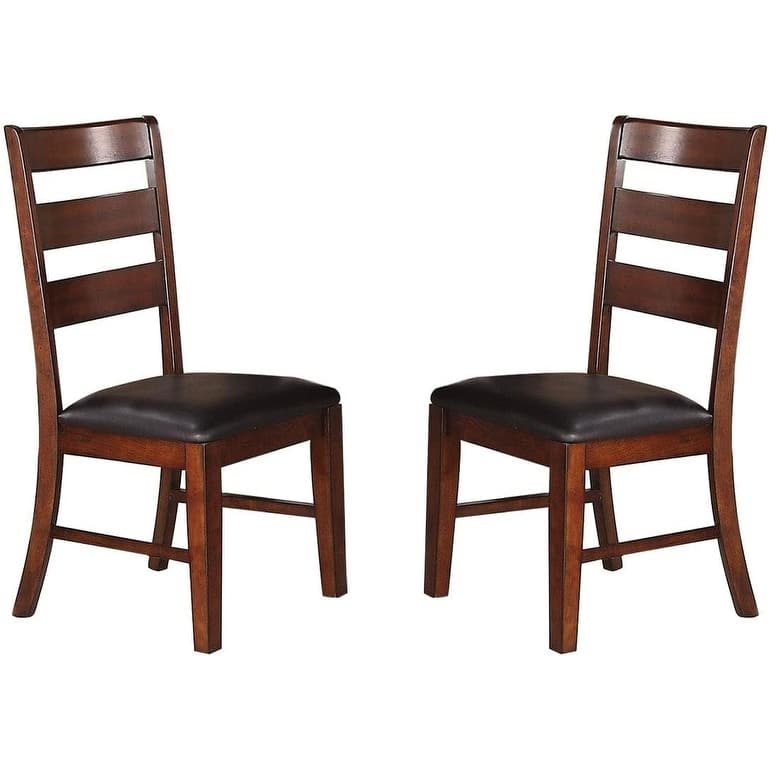 Antique Walnut Finish Solid Wood Set of 2pc Chairs Dining Chair Ladder Back Cushion Seats - Brown-1