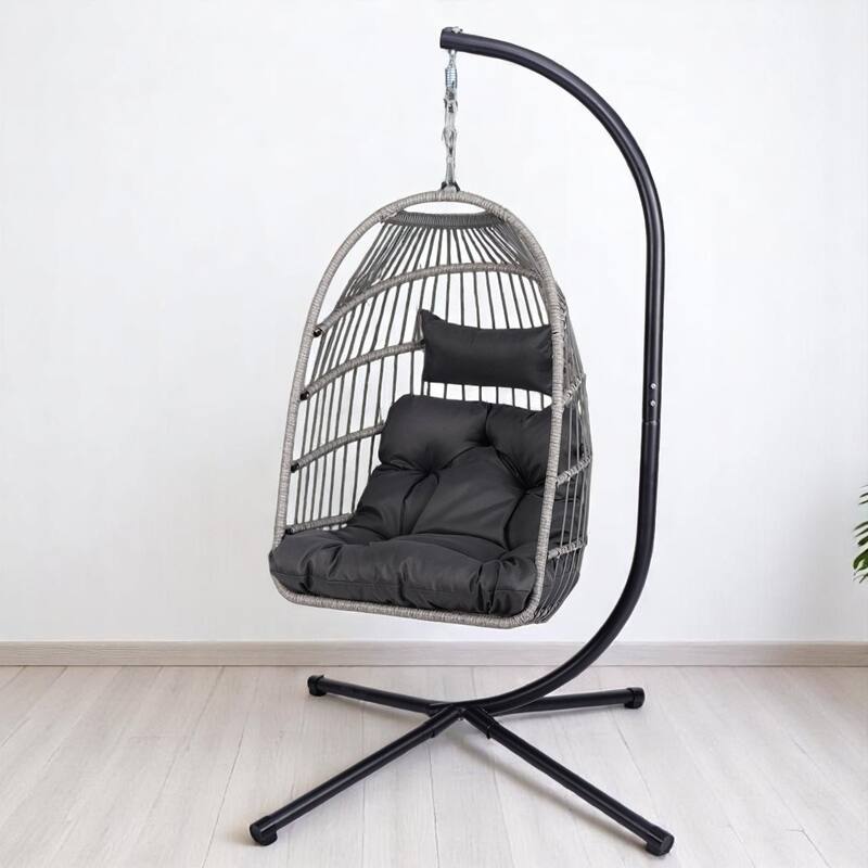 Hanging Egg Chair, Folding Hammock Swing Chair with Washable Cushion & Pillow - Portable Lounge Seating for Patio, or Garden