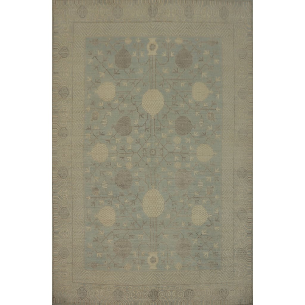 Vegetable Dye Wool Oushak Turkish Area Rug, Floral Geometric Carpet - 11' 11'' X 9' 1''