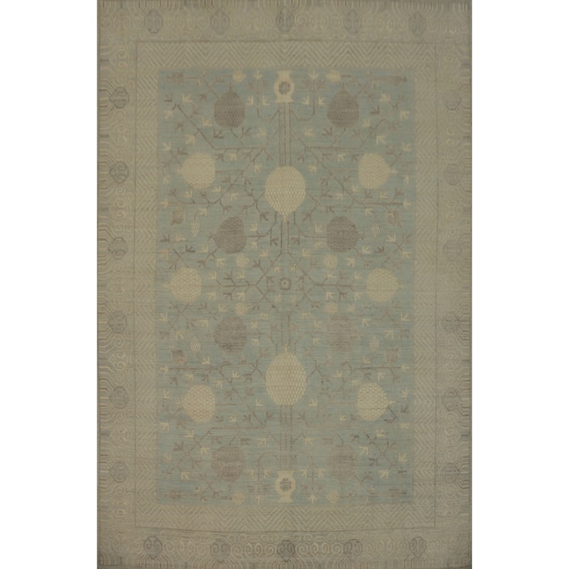 Vegetable Dye Wool Oushak Turkish Area Rug, Floral Geometric Carpet - 11' 11'' X 9' 1''