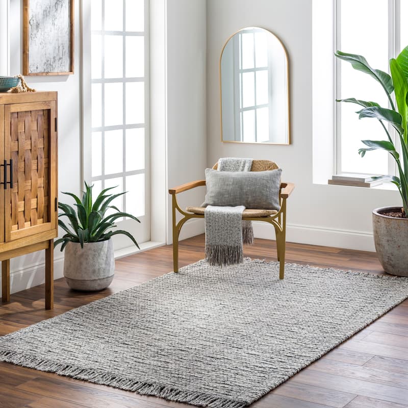 Nya Rustic Area Rug - 5' x 7' 6" - Light Gray/Black