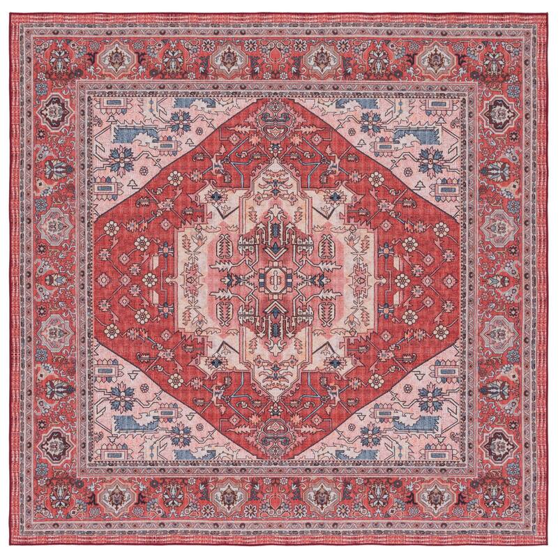 SAFAVIEH Tucson Machine Washable Slip Resistant Nevada Traditional Rug - 6' Square - Red/Pink